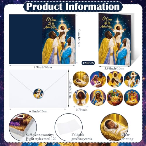Dunzoom 120-Pack African American Nativity Christmas Cards Set — 8 Designs, 15 Each (Includes Envelopes & Stickers) Black Nativity