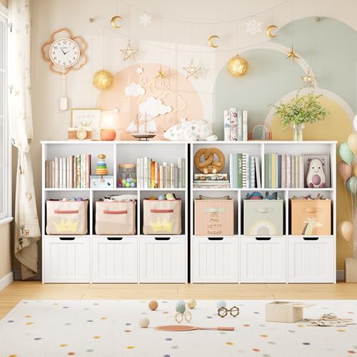 Kids Toy Storage Organizer with 3 Movable Drawers and Bookshelf, White