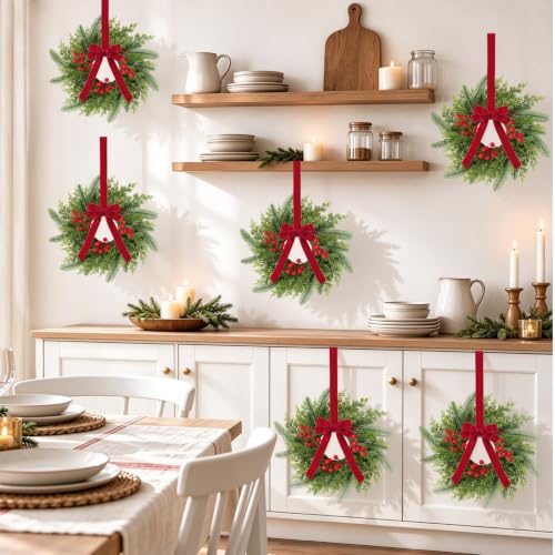 Green & Red 18 Pack 15-Inch Mini Christmas Wreaths for Cabinets with Bows