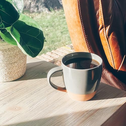 MORA Ceramic Latte Mug Set of 4 - 16oz Assorted Neutrals, Microwave Safe Porcelain Coffee Cups with Big Handles, Modern Boho Style