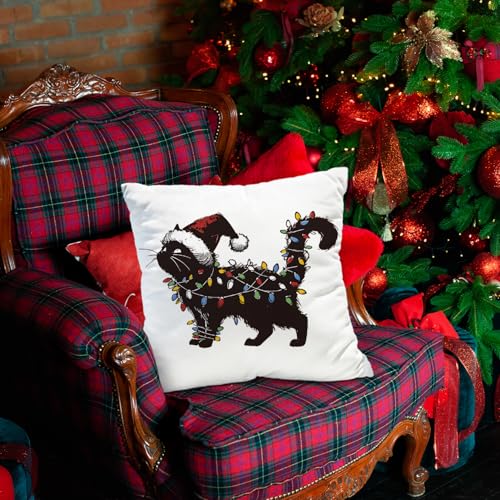 NaZaUK Black Cat Christmas Pillow Covers 18x18 - Cat Variation, Winter Holiday Decorative Cushions