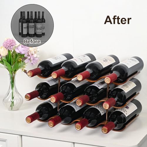 3-Tier Wooden Wine Rack - 12 Bottle Freestanding Countertop Wine Organizer