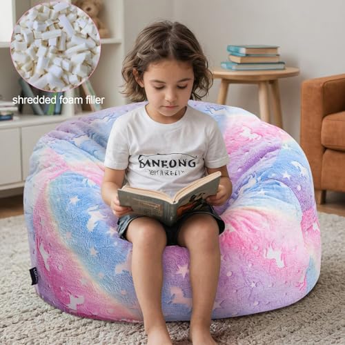 Convertible Kids Bean Bag Chair Bed - Glow-in-the-Dark Unicorn Sofa