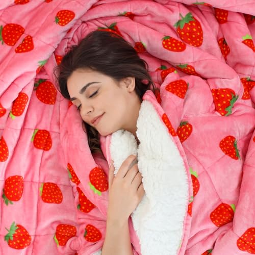 Strawberry Pink Weighted Blanket, 15lbs Twin Size 48x72in Sherpa Throw