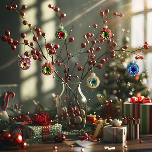 6 Pcs 1.6'' Christmas Reflector Glass Ball Ornaments, Hanging Decor