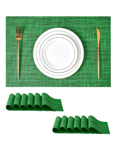 Leetaltree Woven Vinyl Placemats, Set of 12, Christmas Green (C1)