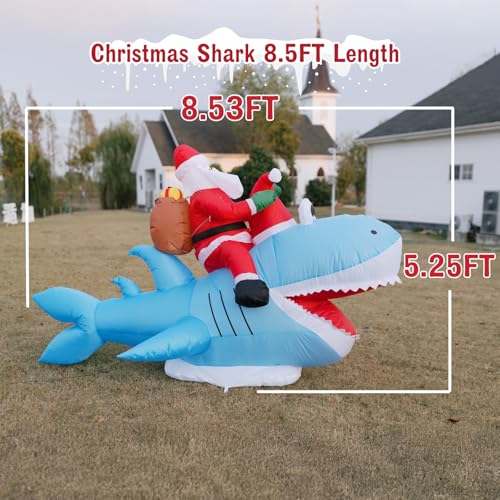 TIUIRE 8.5FT Outdoor Inflatable Santa Riding Shark Christmas Yard Decor - Funny Xmas Blow Up