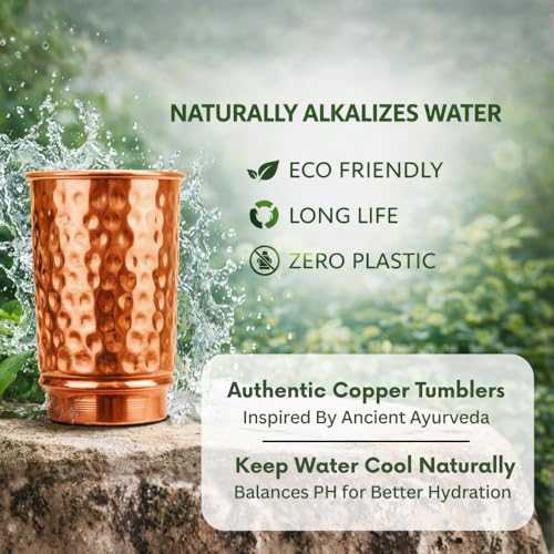 Premium Copper Tumblers - Handcrafted Hammered Ayurvedic Water Glasses 350ml - BIFFELY