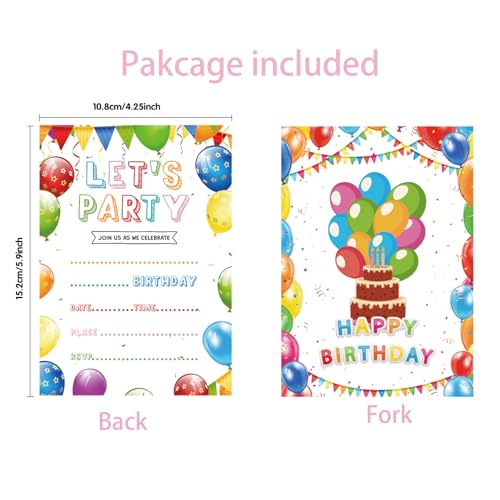 20-Pack Birthday Party Invitation Cards with Envelopes, 6x4 Inch