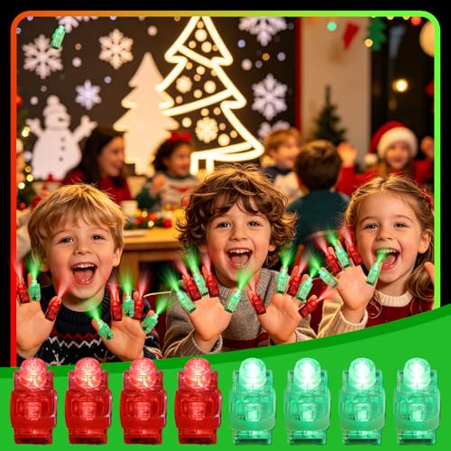 Mikulala 100 Pcs Red & Green Finger Lights - Glow LED Flashlights for Kids & Adults, Party Favors for Christmas