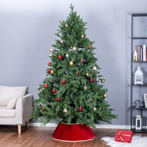 Red Velvet Foldable Christmas Tree Collar - 25.6" Fabric Tree Ring Skirt