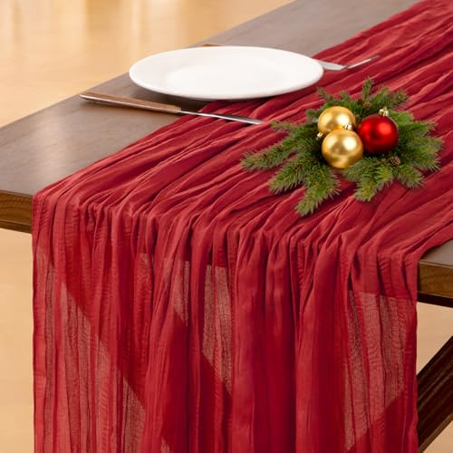 Socomi Red Cheesecloth Table Runner 10ft Fall Boho Wedding Party Home Decor