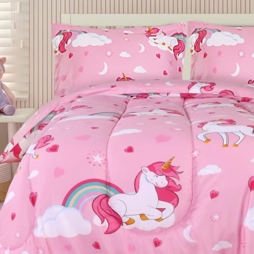 Kids Twin Comforter Set - 3 Piece Reversible Unicorn Microfiber Bedding