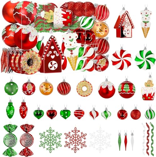 SHareconn 86Pcs Christmas Tree Ornaments Set – Shatterproof Red, Green & White Ball Baubles