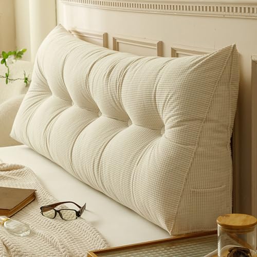 Beige Wedge Backrest Pillow for Twin XL Bed - Removable Washable Cover