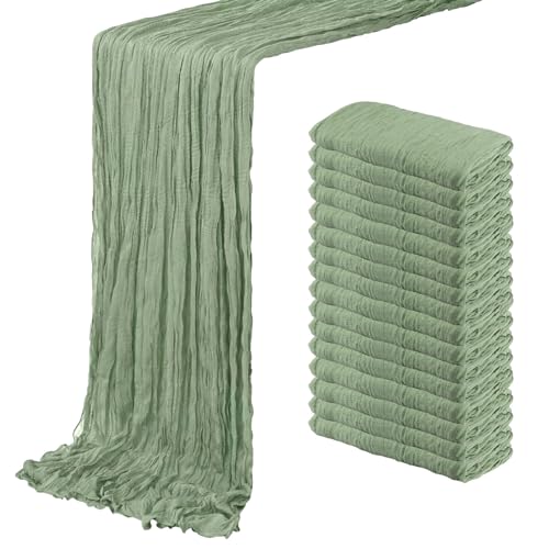 16 Pack Sage Green Cheesecloth Table Runners, 20 x 120 Inch Gauze Table Decor