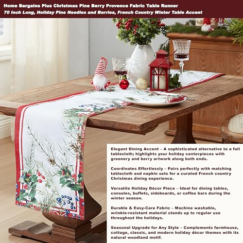 Home Bargains Plus Pine Berry Provence Christmas Rectangular Tablecloth 102x60 Inches Seasonal Holiday Decor