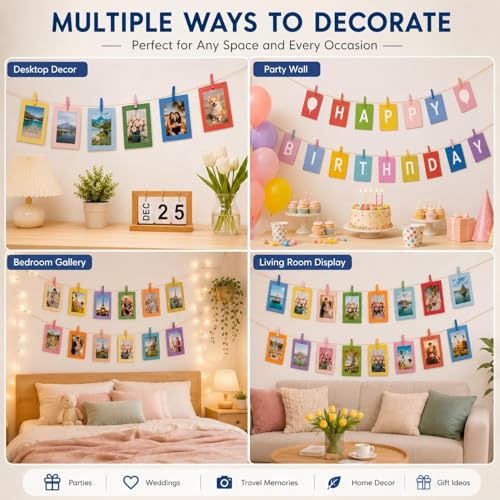 30 Pack 4x6 Inch Hanging Paper Photo Frames with Wood Clips and Jute Twine