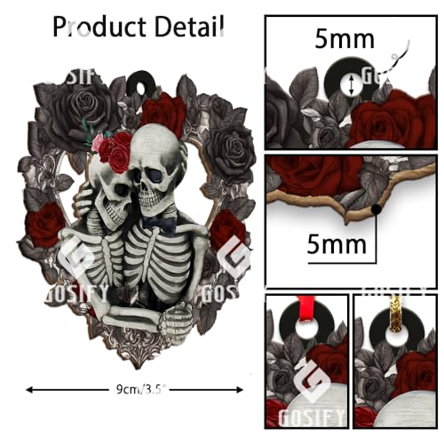 Gosify Skull Couple Ornament Rose for Christmas Decor - Skeleton Couple Xmas Tree Decoration