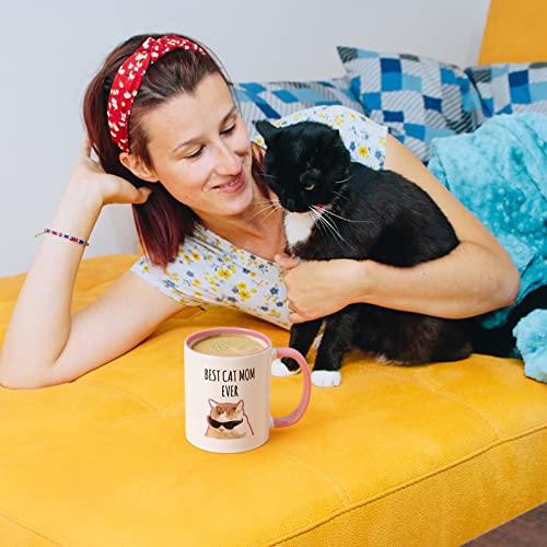 Maustic Two Tone Cat Mom Mug 11oz – Pink & White with Cat Photo Gift