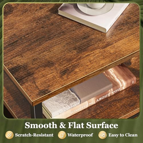 2-Drawer Nightstand Set with Open Shelf and Steel Frame, Rustic Brown