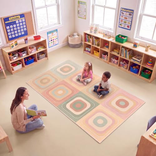 Amylove Classroom Rug 3x5 ft Rounded Squares Seat Soft Boho Kids Playroom Area Carpet