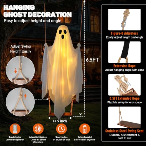 Light Up Hanging Halloween Ghost Decoration with Remote LED Lights