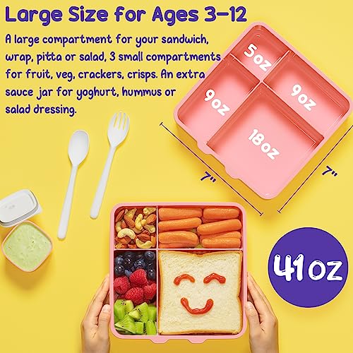 4-Compartment Kids Bento Lunch Box, Leak-Proof BPA-Free Food Container