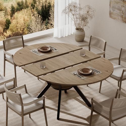 Extendable Round Dining Table, 42" to 58" Oval Table with Storage Shelf