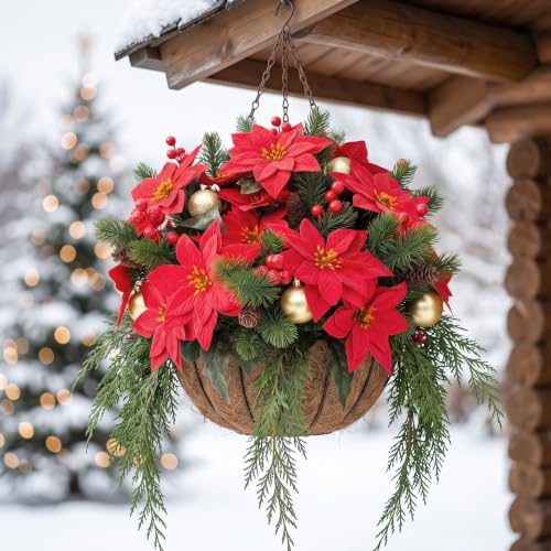 ZeKonan Artificial Poinsettia Stems Christmas Flowers for Holiday Decor