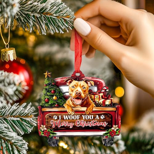 SUFAVN Fawn Pitbull Christmas Ornament - Dog Decor for Holiday Tree, Durable Aluminum, 3.15 Inches