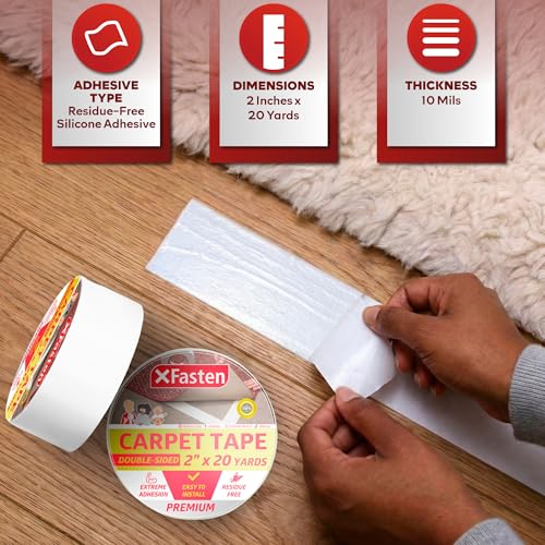 Double Sided Carpet Tape for Area Rugs - Heavy Duty Residue-Free 2" x 20 Yds