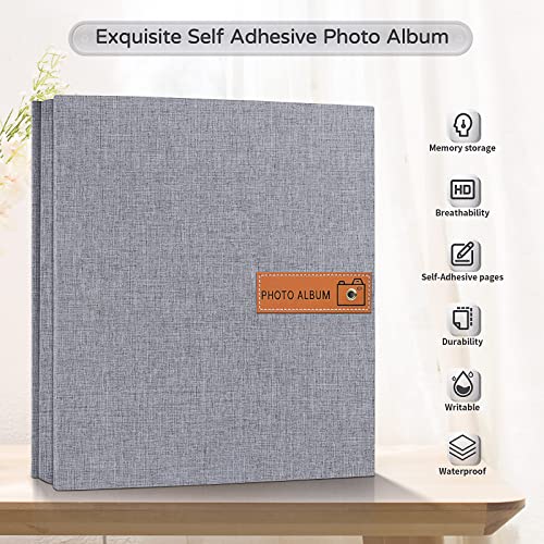 Self-Adhesive Photo Album Linen Scrapbook Memory Book for 4x6 5x7 8x10 Photos