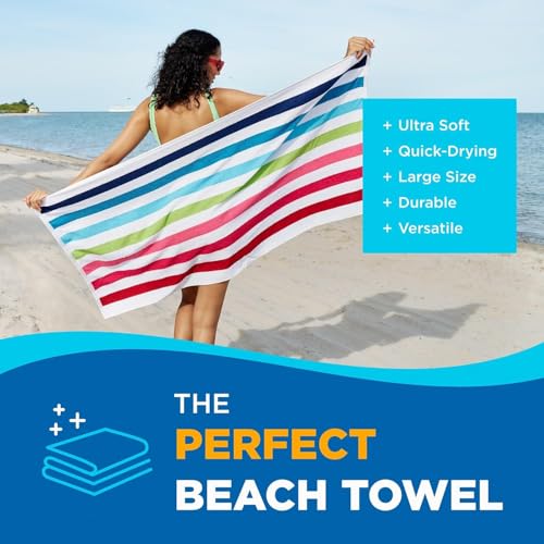 Ben Kaufman Oversized Cabana Striped Cotton Beach Towels - 6 Pack