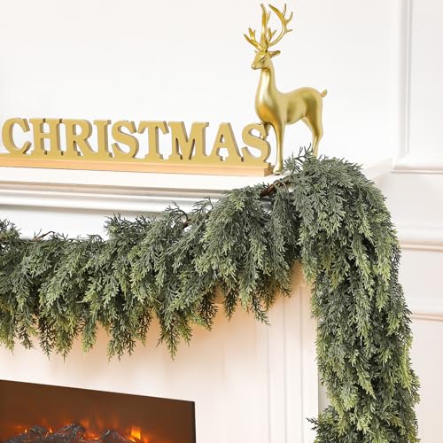 Waydress 9 ft Christmas Cedar Garland Mantel Decor - Realistic Artificial Greenery