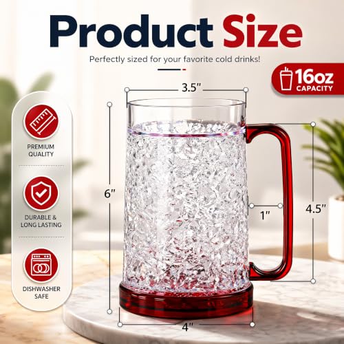 16oz Double Wall Gel Freezer Beer Mugs - Set of 4 Frosty Acrylic Cups