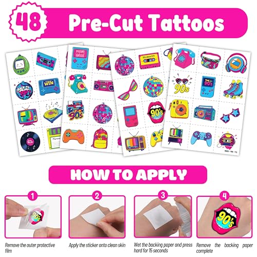 72-Piece 80s and 90s Retro Party Favor Set with Slap Bracelets and Tattoos