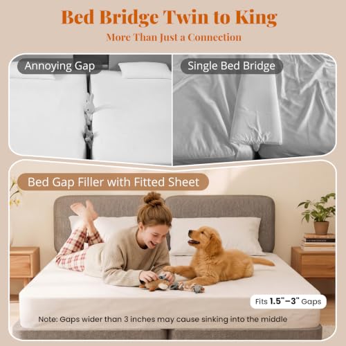 2-in-1 Bed Bridge Twin to King Gap Filler with Built-in Fitted Sheet
