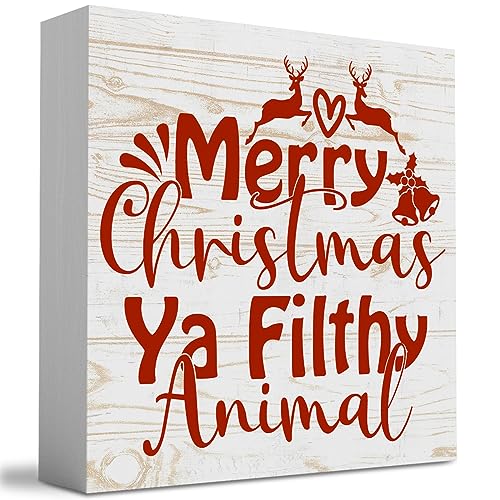 WRSUNT Home Alone Décor Winter Merry Christmas Ya Filthy Animal Wood Box Sign - Animal Variant, 5 x 5 Inches