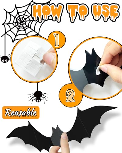 120 Pcs 3D Halloween Bat Wall Decor, Waterproof PVC Scary Bat Stickers
