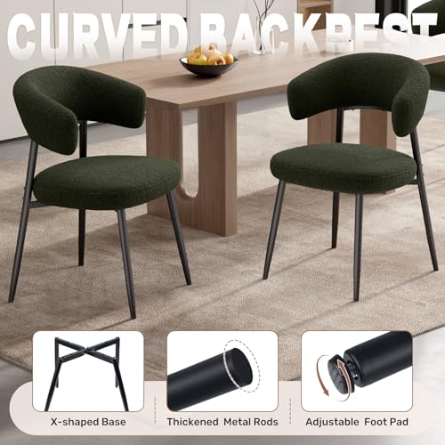 Set of 4 Boucle Upholstered Dining Chairs with Curved Backrest and Metal Legs