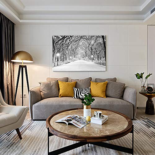 Snowy Central Park Winter Canvas Wall Art - 36" x 24" Landscape Giclee Print for Bedroom & Living Room Decor