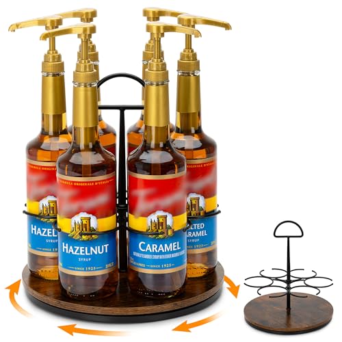 Rotating Coffee Syrup Organizer, 6-Bottle Countertop Rack with Handle