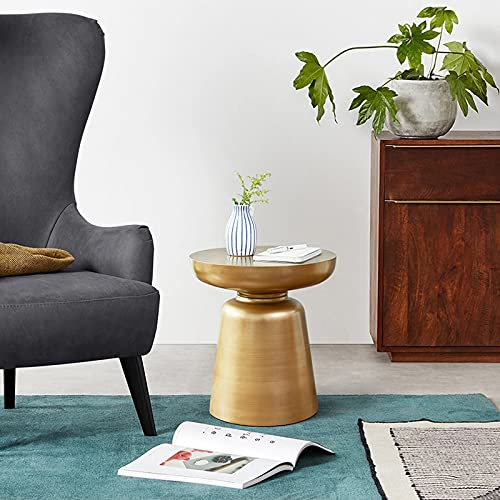 Round Metal Bedside Table - Retro Hand-Brushed Industrial Nightstand