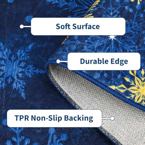 GarveeHome 8x10 Blue Christmas Snowflake Non-Slip Rug – Washable Holiday Home Decor