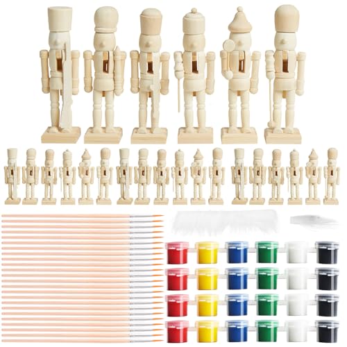 DIY Wooden Nutcracker Painting Kit - 24 Unpainted Figures with Accessories