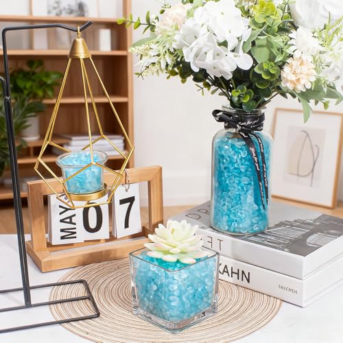 Ice Blue Frosted Sea Glass Pebbles for Aquariums & Vases - 8 oz (230g)