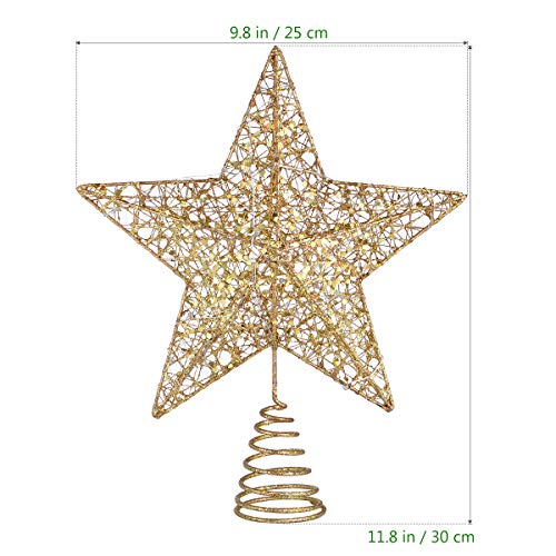 12-Inch Gold Christmas Tree Topper Star with Lights, Elegant Holiday Decor