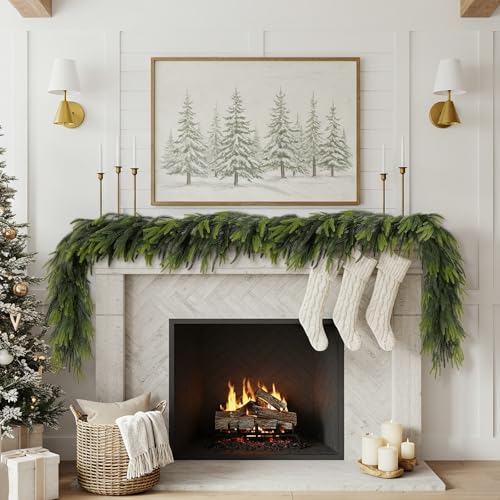 2-Pack 6ft Norfolk Pine Garland - Real Touch Faux Greenery for Indoor Outdoor Decor