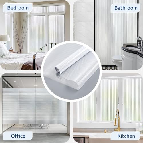 Reeded Glass Window Privacy Film 17.5" x 78.7" - UV Blocking, Removable Static Cling